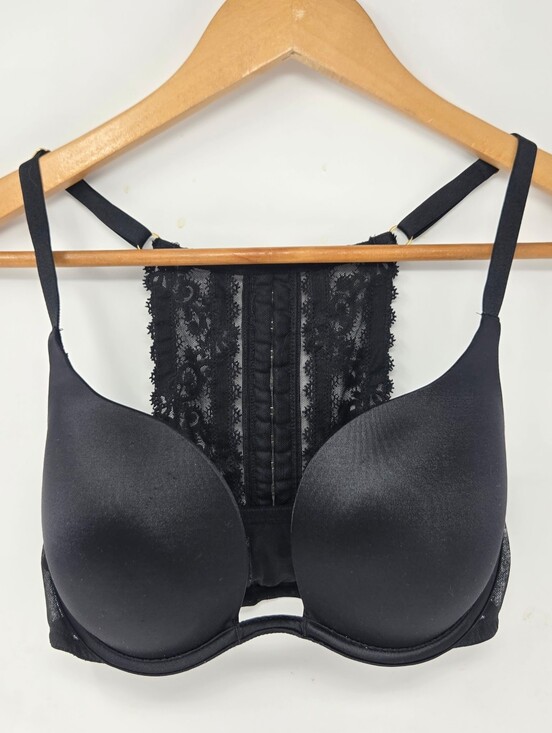 Victoria's Secret Other - Victoria's Secret Lightly Lined Plunge Black Lace Racerback Bra 32DDD